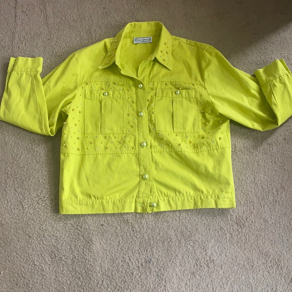Vintage Saint Germain Green Denim Pearl Jacket